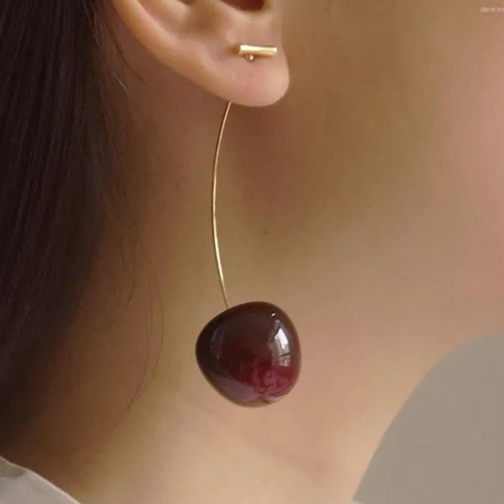 Cherry Drop earrings/Dark Maroon - Picture 1 of 3
